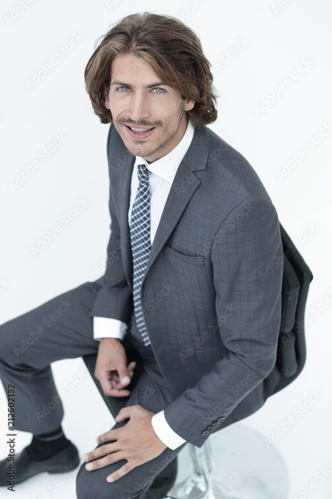 Isolated business man happy looking camera Isolated business man happy looking camera