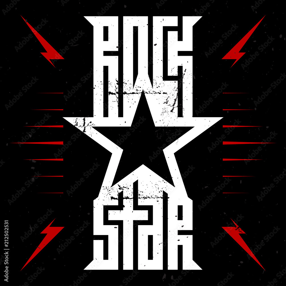 star - music poster with red lightnings and stars. Rockstar - t-shirt design. apparels cool print with star. Stock Vector Adobe Stock
