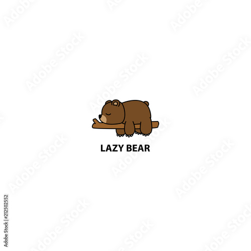 Lazy bear sleeping on a branch cartoon, vector illustration