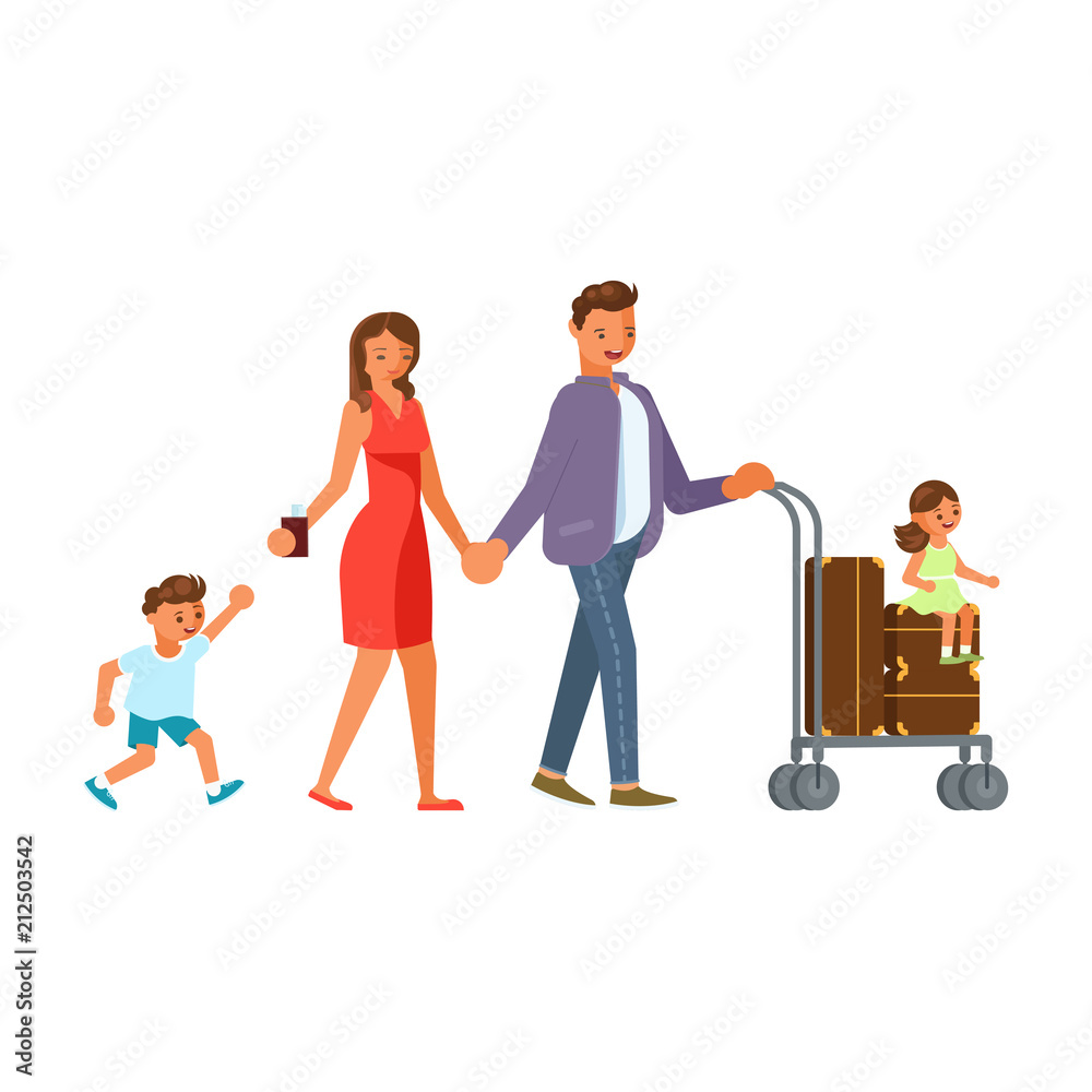 Family with suitcases
