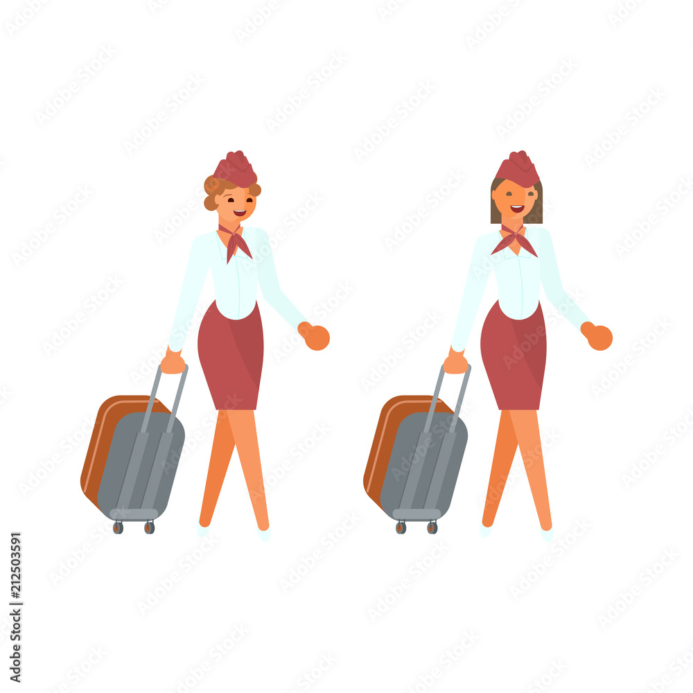 Stewardesses characters with suitcases Stewardesses characters with suitcases