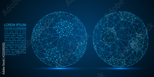 Soccer ball consisting of 3D triangles, lines, points and links. Vector illustration of EPS 10.