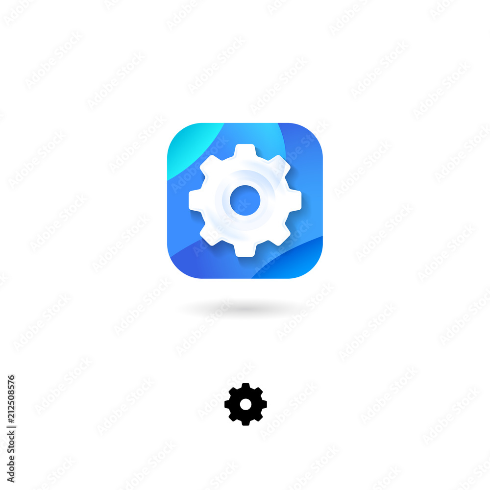 Setting, UI icon. Setting, gear emblem. Cogwheel pictogram. System, preferences icon. Rounded square with setting symbol and shadow on a white background. Web button. Setting, UI icon. Setting, gear emblem. Cogwheel pictogram. System, preferences icon. Rounded square with setting symbol and shadow on a white background. Web button.