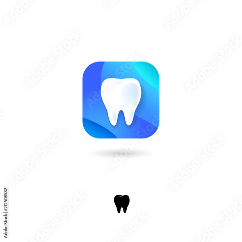 Tooth UI icon. Dentist, stomatology emblem. Tooth, dentistry pictogram. Rounded square bubble with shadow on a white background. Web button. 