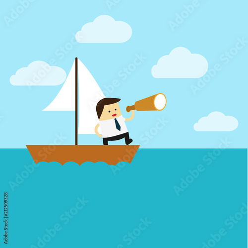 Knowledge.Flat design business concept cartoon illustration.business man with boat.