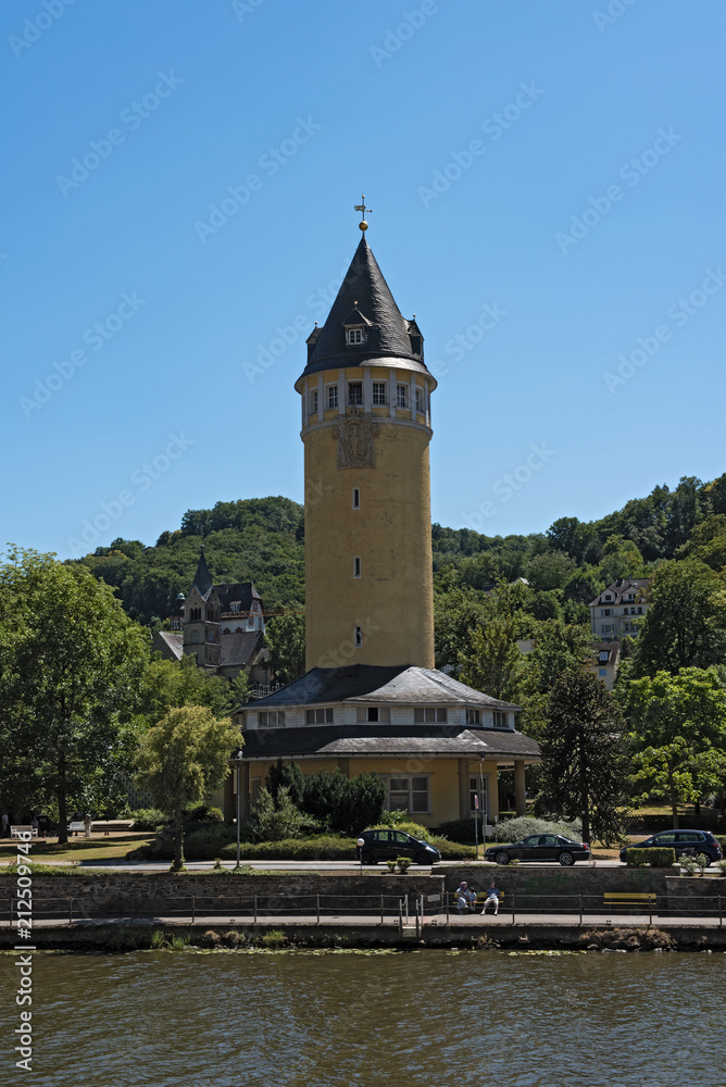 The yellow source tower in Bad Ems, Germany