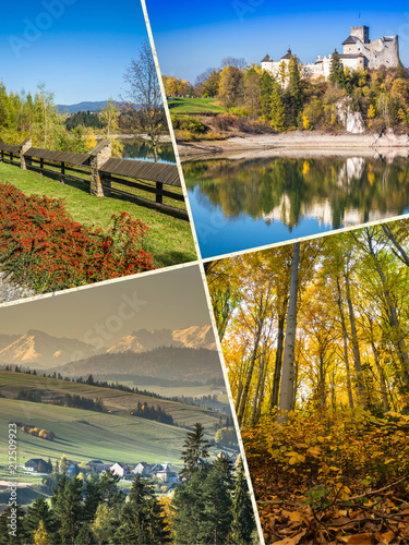 Collage of Pieniny beautiful views of the Mountains Poland.