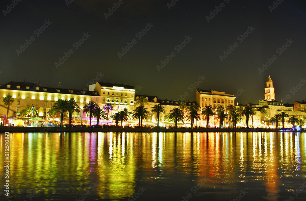 Split city old town with the promenade at ninght in vivid colors