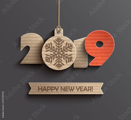 Modern creative card for happy new year 2019 paper design. Perfect for presentations, flyers and banners, leaflets, postcards and posters. Vector illustration EPS10.