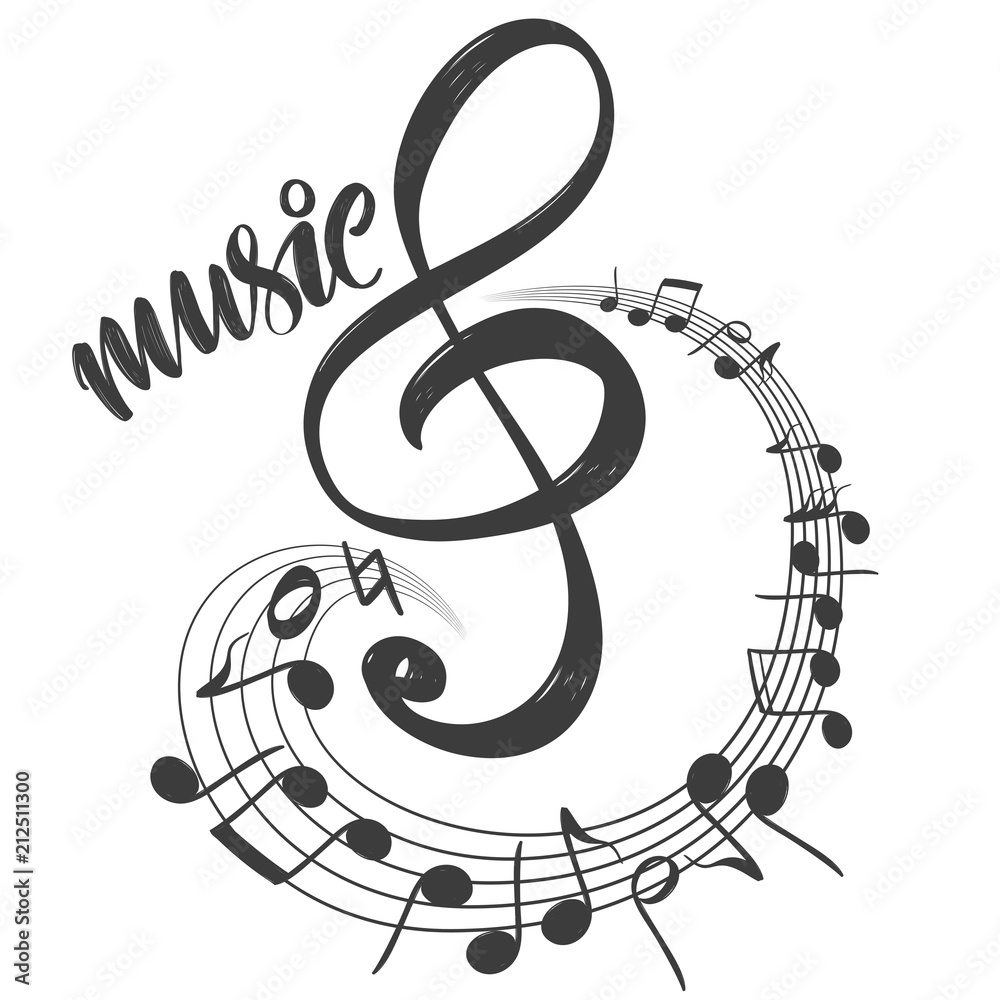 Naklejka premium musical notes icon, love music, calligraphy text hand drawn vector illustration sketch