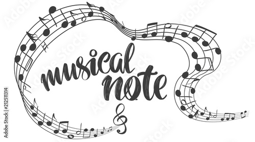 musical notes icon, love music, calligraphy text hand drawn vector illustration sketch
