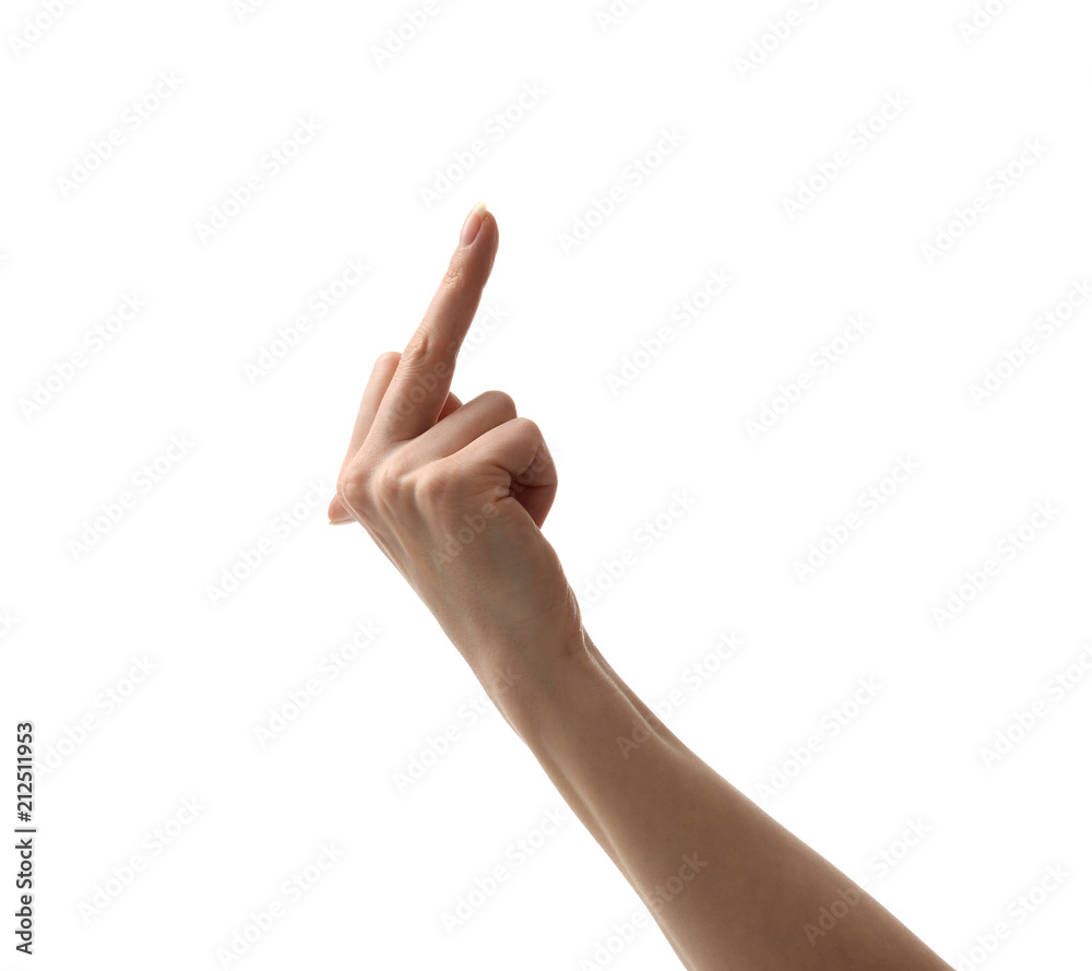 Woman hand showing middle finger isolated on a white Woman hand showing middle finger isolated on a white
