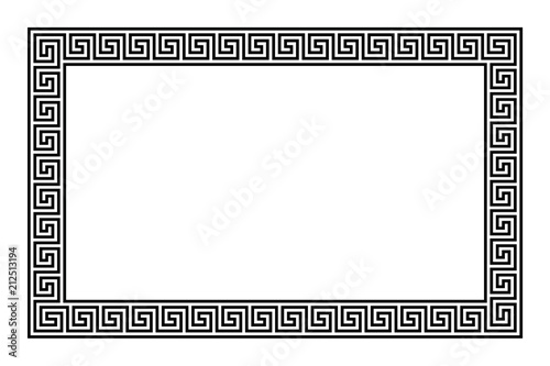Rectangle frame with seamless meander pattern. Meandros, a decorative border, constructed from continuous lines, shaped into a repeated motif. Greek fret or Greek key. Illustration over white. Vector.