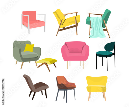 vector chair collection illustration. furniture element set. modern contemporary home house decor. 