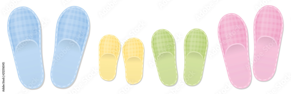 Slippers family set for parents and children. Isolated vector illustration on white background. Slippers family set for parents and children. Isolated vector illustration on white background.