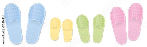 Slippers family set for parents and children. Isolated vector illustration on white background.