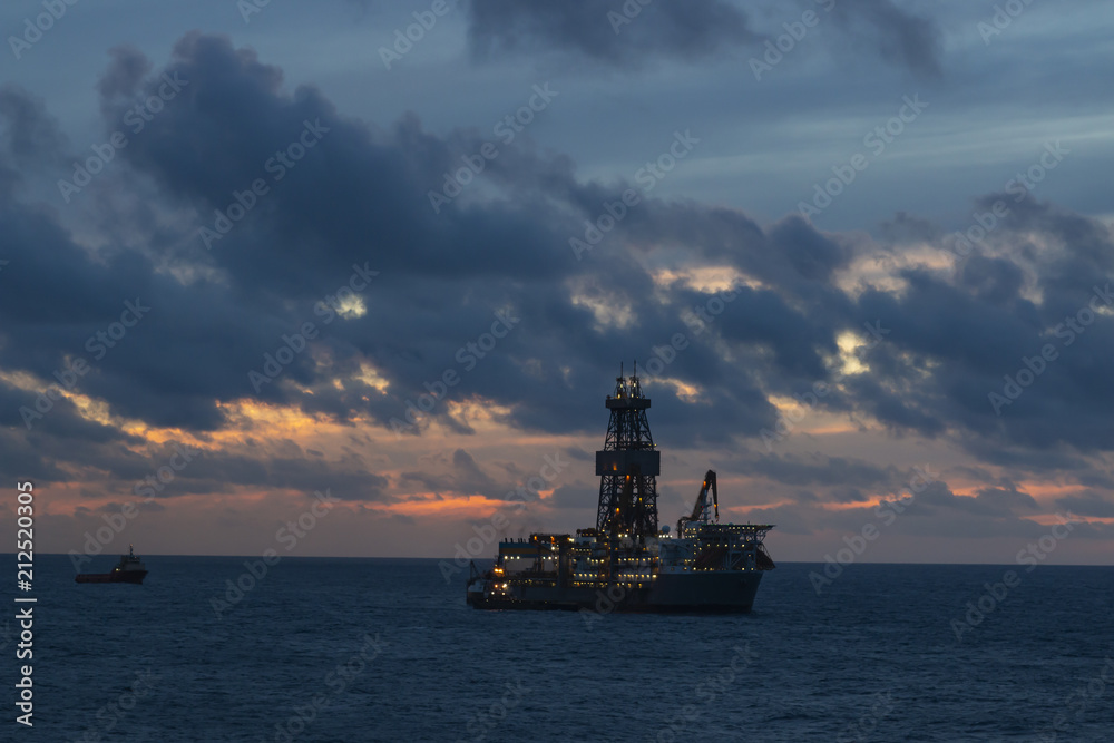 Sunrise over the oil towers and offshore oil rigs, MORE OPTIONS IN MY PORTFOLIO 