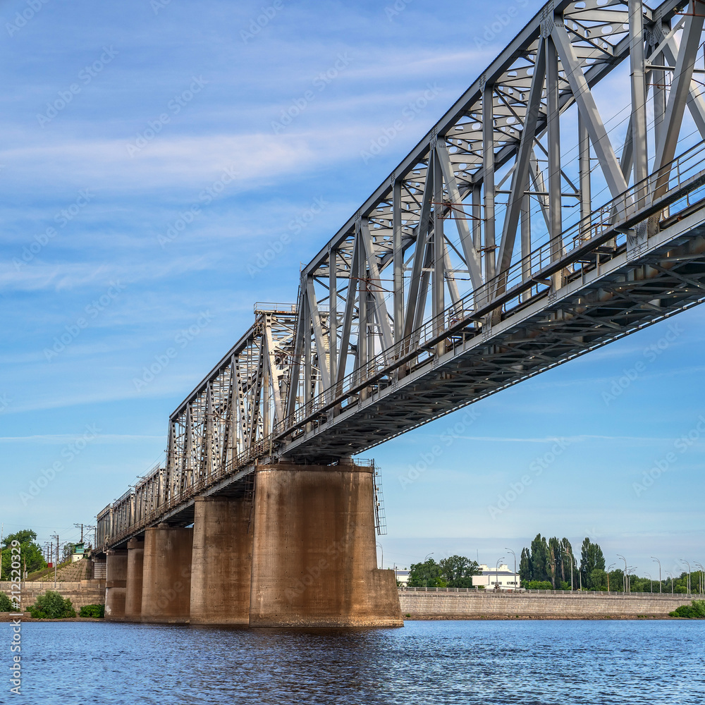 Railway bridge over the river. Perspective view Railway bridge over the river. Perspective view