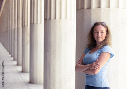 Young woman in Stoa of Attalos, Athens photo