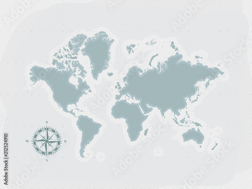 Retro world map with compass  Flat vector illustration EPS10.