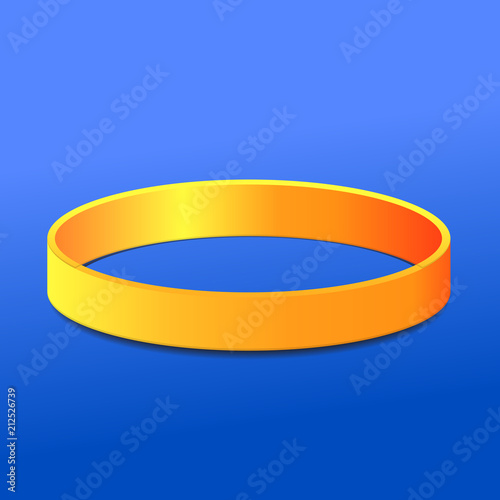 Plain yellow silicone wristband vector illustration.