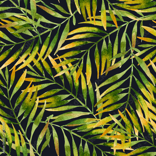 Simple watercolor palm leaves seamless pattern.