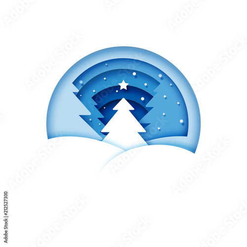 Winter forest landscape for merry christmas and happy new year paper art style.Vector illustration.