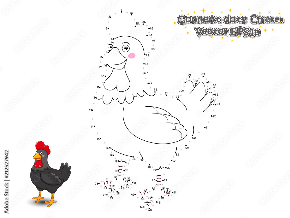 Connect The Dots and Draw Cute Cartoon Chicken. Educational Game for ...