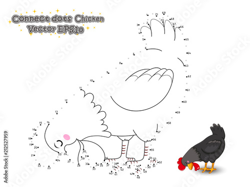 Connect The Dots and Draw Cute Cartoon Chicken. Educational Game for ...