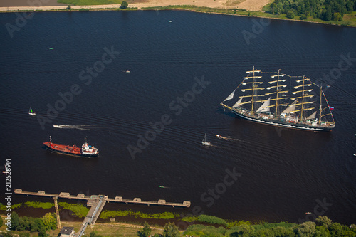 A large sailboat goes along the water area of the Daugava River.
The last windjammer bark Kruzenstern. photo