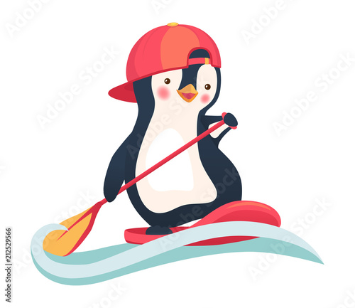 penguin floating on a SUP board