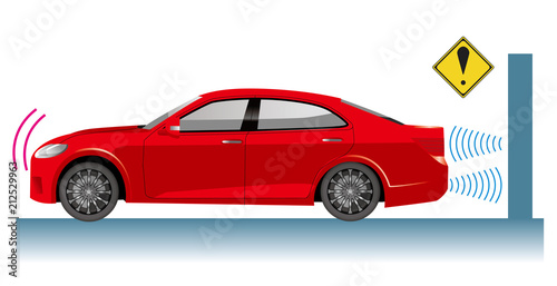自動車のイラスト｜自動ブレーキの概念イラスト｜衝突回避イメージ　セダン
