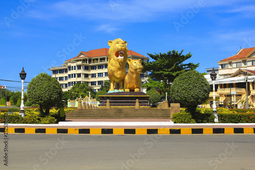 statue of lion in the city of Sihanoukville, Cambodia. photo