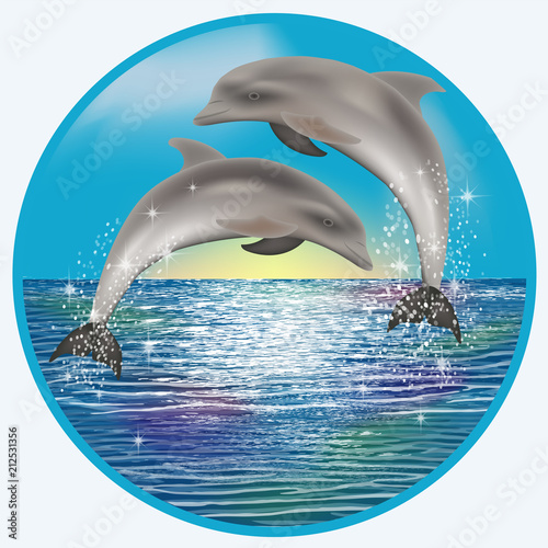 Underwater summer card with dolphins , vector illustration