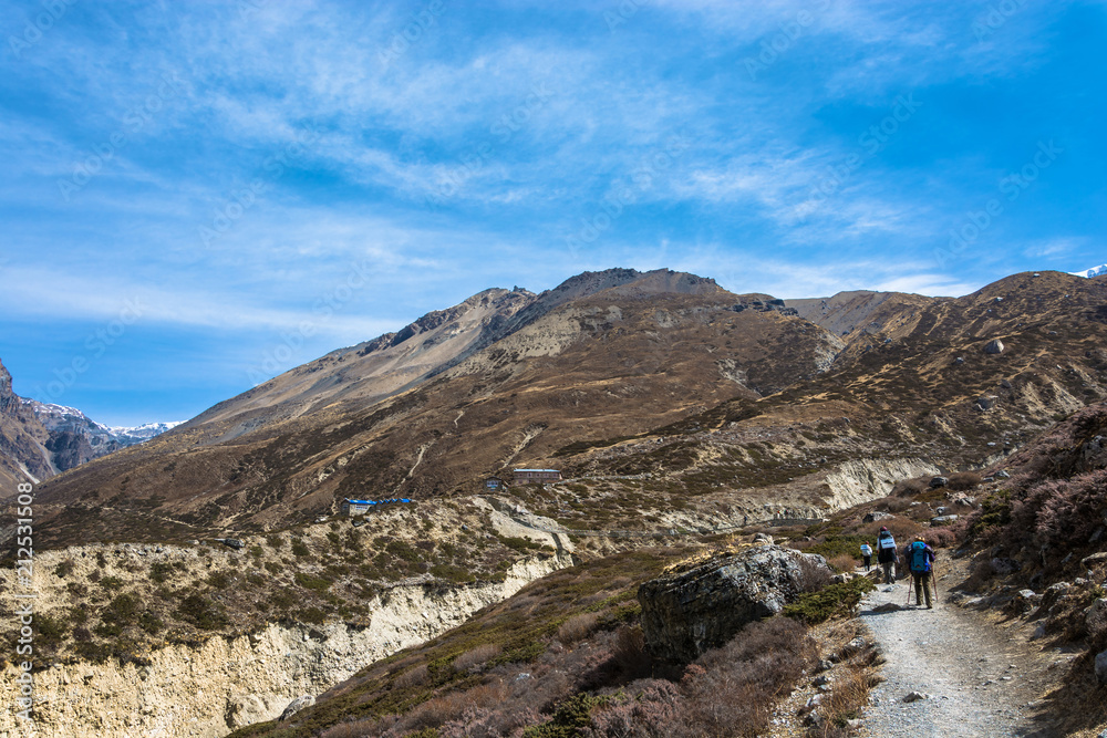 Tourists in the Himalayan mountains, Nepal. Tourists in the Himalayan mountains, Nepal.