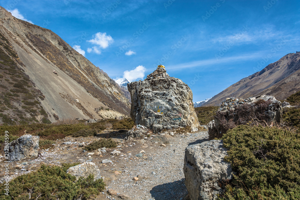 Fototapeta premium Mountain path among the big stones, Nepal.