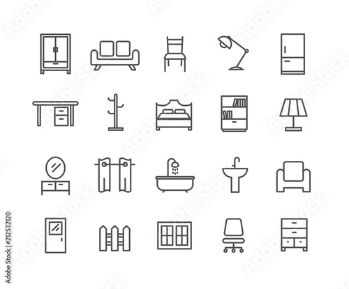 Simple Set of Furniture vector thin line icons, Editable Stroke linear symbols.