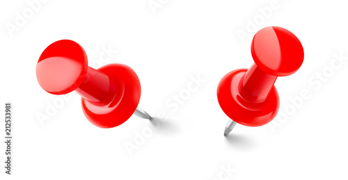 Set of realistic red thumbtacks isolated on white background. Vector illustration ready to use for your design. EPS10.