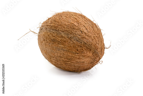 One ripe coconut fruit on a white background