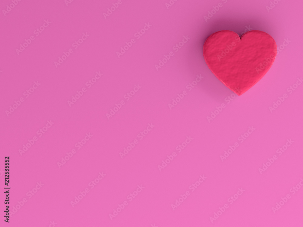 red heart-shaped chocolate on pink floor, 3D rendering.