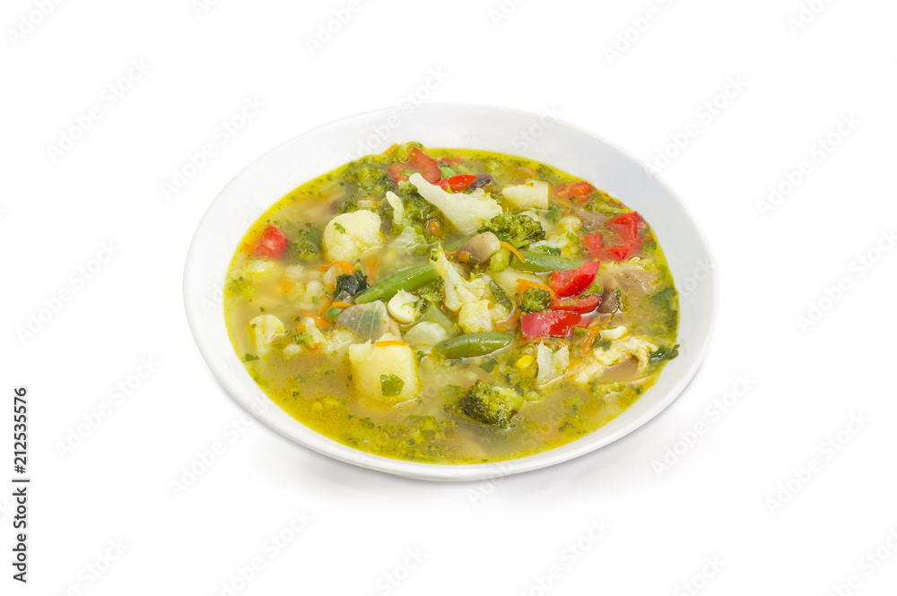Bowl of the vegetable soup on a white background Bowl of the vegetable soup on a white background