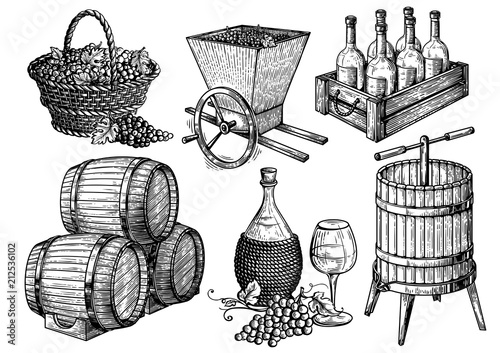 collection sketch picture Wine set. Vector illustration