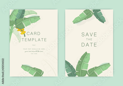 Wedding Invitation banana leaf and tropical palm decorative Vector elegant rustic template