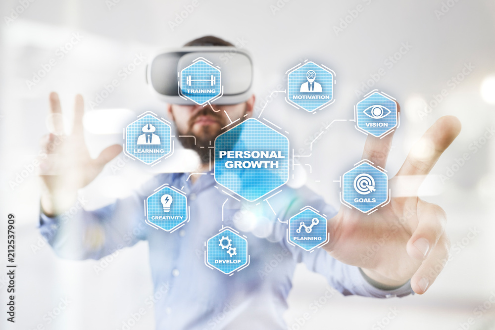 Personal growth and development concept. Chart with keywords and icons.