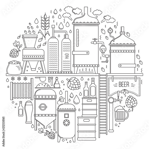 Beer production stage on white background. Vector illustration