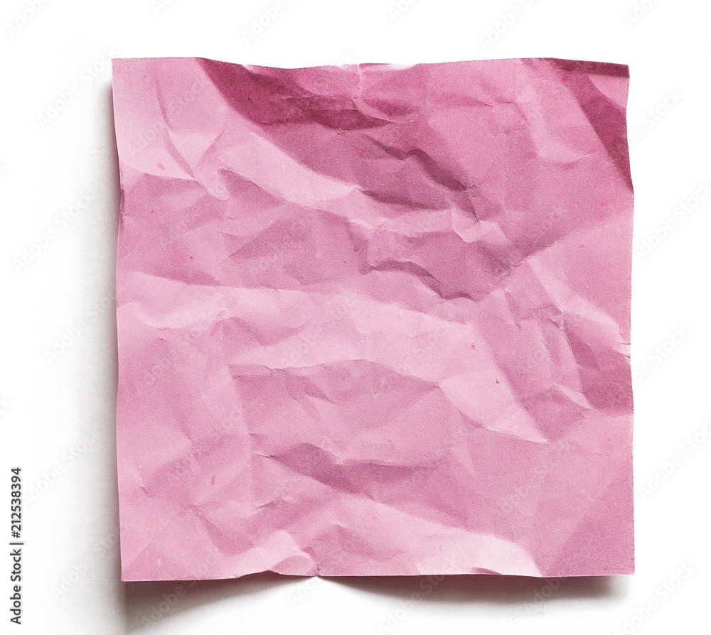Crumpled Purple Note paper with blank space and shadow