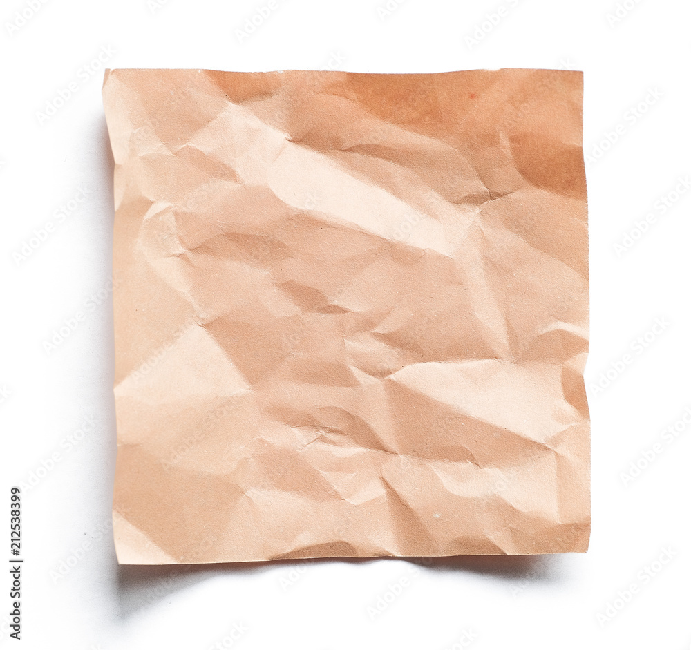 Crumpled Orange Note paper with blank space and shadow Crumpled Orange Note paper with blank space and shadow