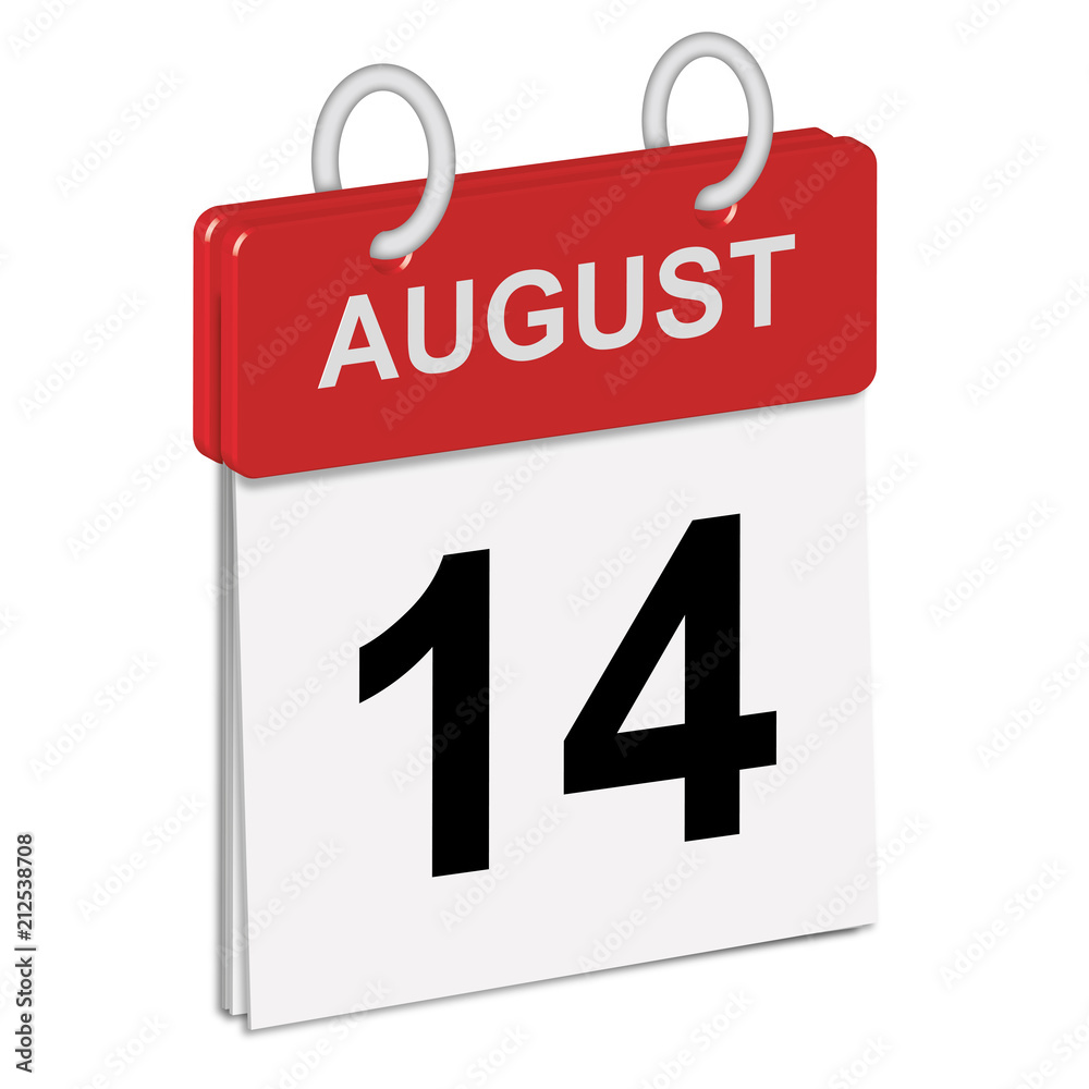 Daily calendar of single-leaf rings, red spine, 3d,illustration, day,august,fourteenth, 14th Daily calendar of single-leaf rings, red spine, 3d,illustration, day,august,fourteenth, 14th