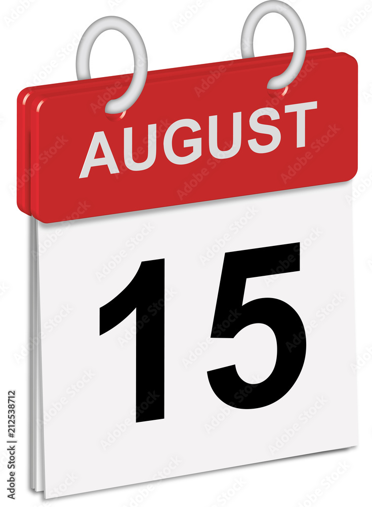 Daily calendar of single-leaf rings, red spine, 3d,illustration, day,august,fifteenth, 15th Daily calendar of single-leaf rings, red spine, 3d,illustration, day,august,fifteenth, 15th