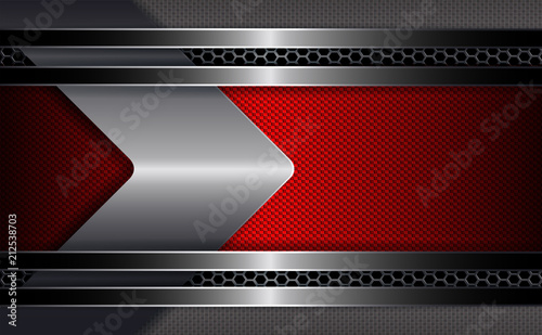 Geometric background with a textured red frame with a rimmed edging and a silhouette of a metal tint arrow.